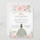Save The Date Floral rose pâle Princesse Sage Green Quinceañera (Devant)