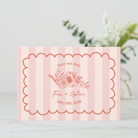 Save The Date Floral Rose Stripe Botanique Enregistrer La Date P (Debout devant)