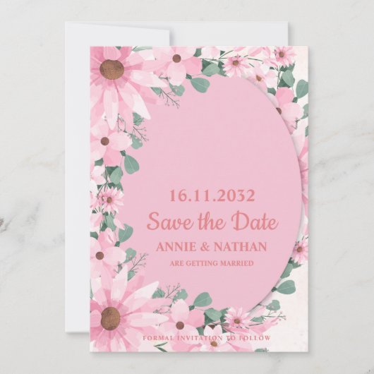 Save The Date Floral rose vif avec mariage encadré Enregistrer l (Devant)