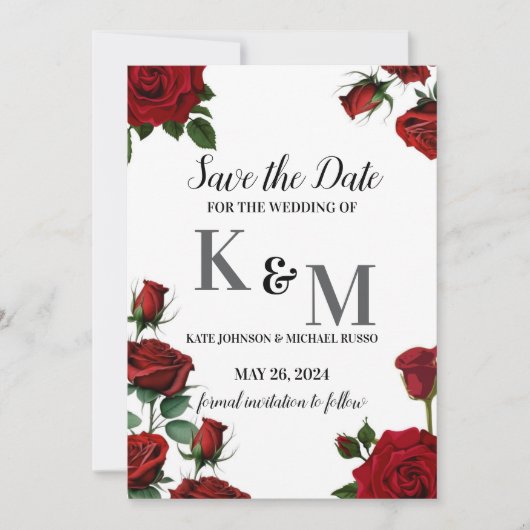 Save The Date Floral Roses rouges (Devant)