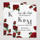 Save The Date Floral Roses rouges (Devant / Derrière)