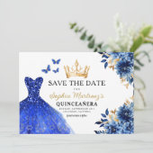 Save The Date Floral Royal Blue Princess Anniversaire Quinceaner (Debout devant)