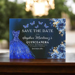 Save The Date Floral Royal Blue Princess Anniversaire Quinceaner<br><div class="desc">Célébrez en style avec l'invitation Floral Pink and Gold Princess Anniversaire Quinceañera. Cet élégant design présente des fleurs roses douces associées à des accents dorés luxueux, parfaits pour une fête royale et mémorable du 15e anniversaire. L'invitation incarne grâce et sophistication, digne d'une princesse. Les délicats détails floraux et l'or chatoyant...</div>