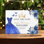 Save The Date Floral Royal Blue Princess Anniversaire Quinceaner<br><div class="desc">Célébrez en style avec l'invitation Floral Pink and Gold Princess Anniversaire Quinceañera. Cet élégant design présente des fleurs roses douces associées à des accents dorés luxueux, parfaits pour une fête royale et mémorable du 15e anniversaire. L'invitation incarne grâce et sophistication, digne d'une princesse. Les délicats détails floraux et l'or chatoyant...</div>