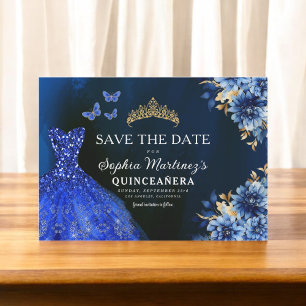Save The Date Floral Royal Blue Princess Anniversaire Quinceaner