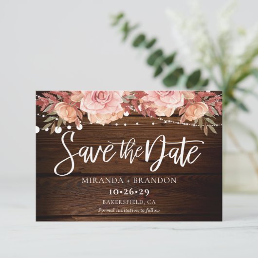Save The Date Floral Rustic Bois et String Mariage (Debout devant)