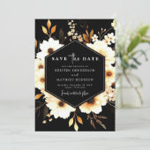 Save The Date Floral Rustic Gold et Mariage noir (Debout devant)