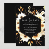 Save The Date Floral Rustic Gold et Mariage noir (Devant / Derrière)