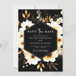 Save The Date Floral Rustic Gold et Mariage noir