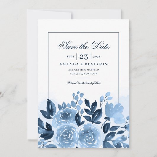 Save The Date Floral Script Aquarelle Bloom Rustique Mariage (Devant)