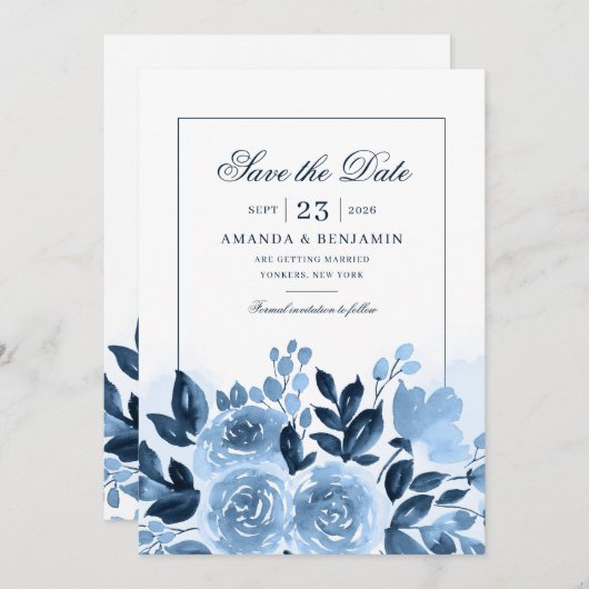 Save The Date Floral Script Aquarelle Bloom Rustique Mariage (Devant / Derrière)