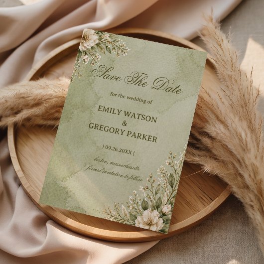 Save The Date Floral Soft Sauge