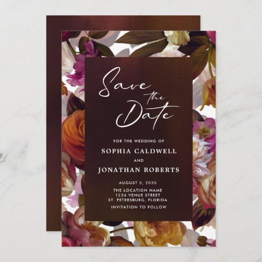 Save The Date Floral Splendor QR Code Moderne Moody Mariage (Devant / Derrière)