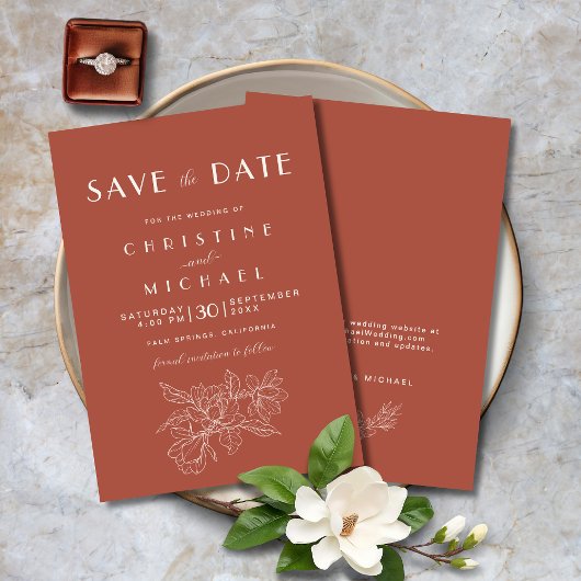 Save The Date Floral Terracotta Élégant mariage BOHO