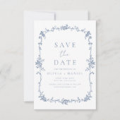 Save The Date Floral victorien Dusty Blue Photo Mariage français (Devant)
