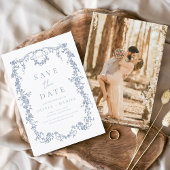 Save The Date Floral victorien Dusty Blue Photo Mariage français