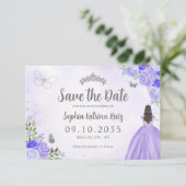 Save The Date Floral violet argent princesse Anniversaire Quince (Debout devant)