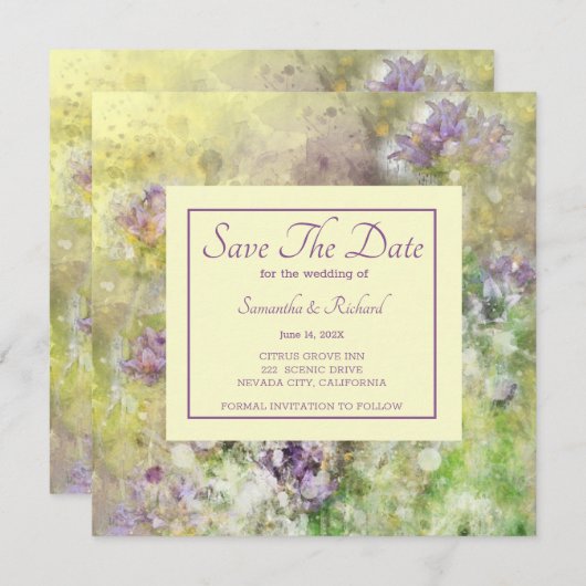 Save The Date Floral violet élégant (Devant / Derrière)