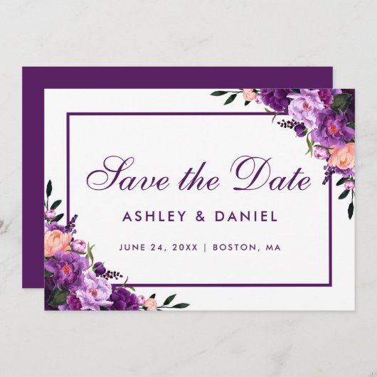 Save The Date Floral Violet Ultra Violet Enregistrer La Date PFP (Devant / Derrière)