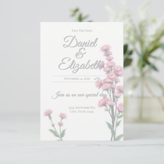 Save The Date floral wedding invitation (Debout devant)