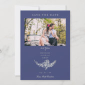 Save The Date Floral Wreath Navy White Photo Classic Mariage (Devant)