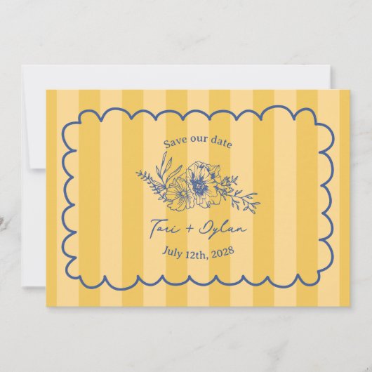 Save The Date Floral Yellow Stripe Botanique Enregistrer La Date (Devant)