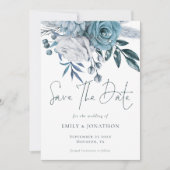 Save The Date Florales bleues modernes QR Code Mariage (Devant)
