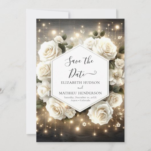 Save The Date Florales classiques Roses blanches Mariage (Devant)