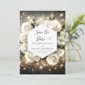 Save The Date Florales classiques Roses blanches Mariage (Debout devant)
