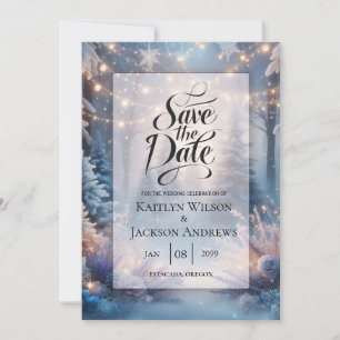 Save The Date Florales d'hiver dans un mariage aux pins givrés