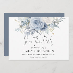 Save The Date Florales modernes Dusty Blue QR Code Mariage