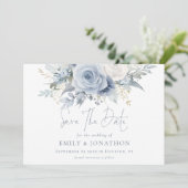 Save The Date Florales modernes Dusty Blue Texte QR Code Mariage (Debout devant)