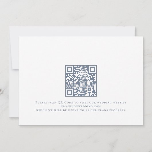 Save The Date Florales modernes Dusty Blue Texte QR Code Mariage (Dos)