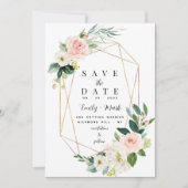 Save The Date Florales roses, verdure et or (Devant)