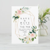 Save The Date Florales roses, verdure et or (Debout devant)