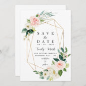 Save The Date Florales roses, verdure et or (Devant / Derrière)