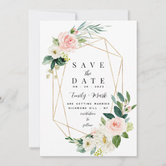 Save The Date Florales roses, verdure et or
