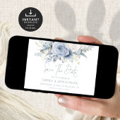 Save The Date Flore bleu Dusty QR Code Mariage d'écriture bleu