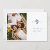 Save The Date Flore bleu et blanc Mariage monogramme plat (Devant)