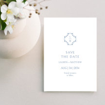 Flore bleu et blanc Mariage monogramme plat