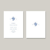 Save The Date Flore bleu et blanc Mariage monogramme plat