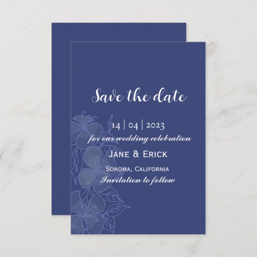 Save The Date Flore bleu simple non photo (Devant / Derrière)