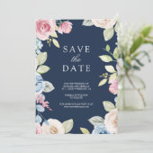 Save The Date Flore de printemps doux photo Mariage bleu marine (Debout devant)