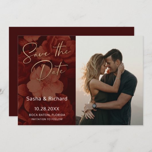 Save The Date Flore de rubis foncé (Devant / Derrière)