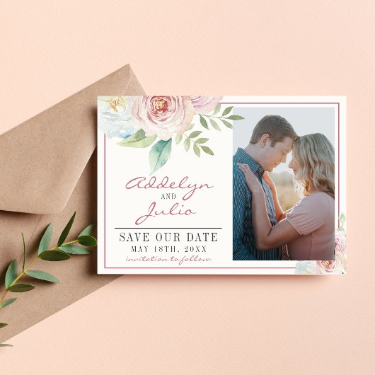 Save The Date Flore douce Végétation romantique Mauve Fleurs ros