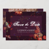 Save The Date Flore foncé élégant bordeaux Moody (Devant / Derrière)