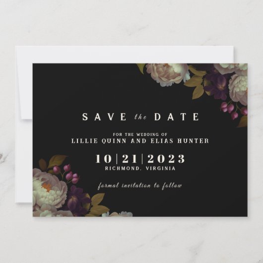 Save The Date Flore foncé | Moody Classic noir et blanc (Devant)