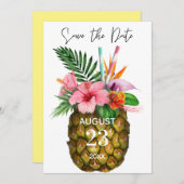 Save The Date Flore hawaïenne tropicale et ananas jaune (Devant / Derrière)