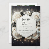 Save The Date Flore lunaire Mariage Roses blanches (Devant / Derrière)