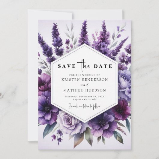 Save The Date Flore numérique Mariage floral violet (Devant)